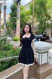 Đầm peplum xếp ly phối ren dáng mini