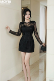 Đầm phối ren dài tay dáng mini