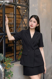 Set áo blazer chân váy xếp ly đen