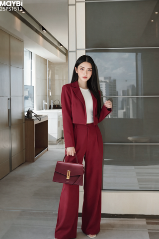 Set áo blazer quần lưng cao