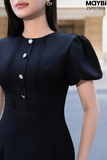 Đầm midi cổ tròn cut-out lưng nút kiểu