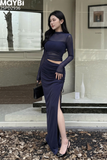 Đầm thun lưới rút dây dài tay