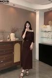 Đầm thun hai dây midi kèm áo