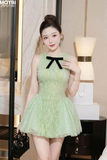 Đầm ren xòe sát nách dáng mini