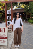 Quần Đũi Nữ Ống Suông Dây Rút Cạp Cao Lưng Thun Thân Sau