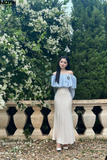 Chân váy đuôi cá cotton hàn kem dáng midi