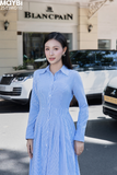 Đầm sơ mi ford sọc dài tay dáng midi