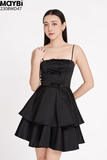 Đầm mini xòe phi tapta phối nơ trang trí