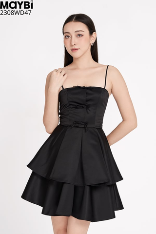 Đầm mini xòe phi tapta phối nơ trang trí