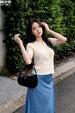 Áo len dệt kim ngắn tay cổ tròn