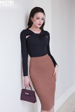 Áo kiểu ôm thun tăm cổ xoắn tay dài