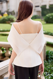 Áo peplum cotton thái trễ vai phối voan
