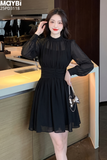 Đầm voan nhún kiểu dài tay