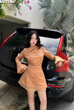 Đầm mini dài tay cổ xéo
