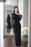 Đầm thun ôm dài tay dáng maxi