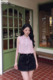 Áo Sơ Mi Dáng Bí Không Tay Cổ Đức Khóa Kéo Họa Tiết Kẻ Sọc