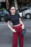 Áo thun ôm crop top tay ngắn đen