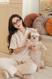 Bộ pyjama dài caro chất thô nhăn mềm ngắn tay