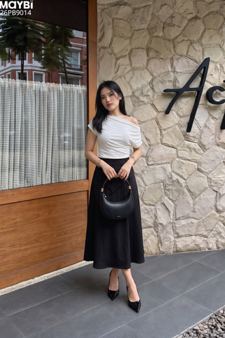 Chân Váy Dài Kaki Dù Cạp Cao Xếp Ly Lệch Hông