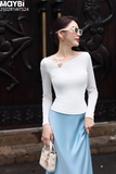 Áo ôm thun ướt cổ xéo