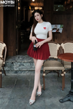 Set áo thun ôm tay ngắn phối chân váy xòe xếp ly dáng mini