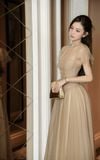 Đầm xòe lưới dáng maxi