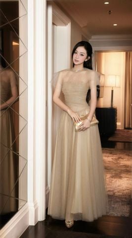 Đầm xòe lưới dáng maxi