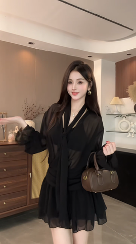 Đầm kiểu áo sơ mi chân váy xòe mini