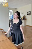 Đầm peplum xếp ly phối ren dáng mini