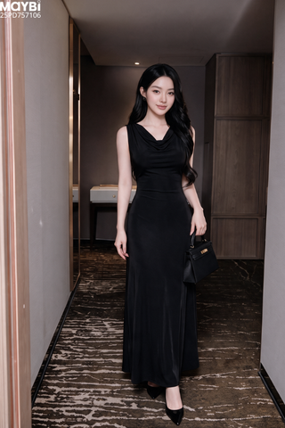 Đầm cổ đổ dáng maxi