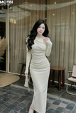 Đầm thun ôm dài tay lệch vai dáng dài
