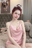 Bộ pyjama hai dây ngắn chất lụa satin cao cấp màu hồng