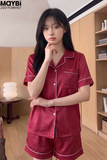 Bộ pyjama ngắn suông lụa tay ngắn viền