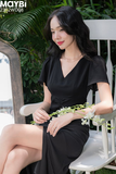 Đầm midi ôm voan cát phối nhún trang trí
