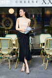 Chân váy midi ôm tuyết mưa phối xếp ly kiểu
