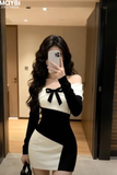 Đầm thun ôm trễ vai dài tay dáng mini