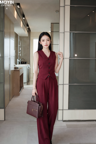 Set áo gile quần culottes dài ống rộng