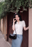 Áo len dệt kim ngắn tay cổ tròn