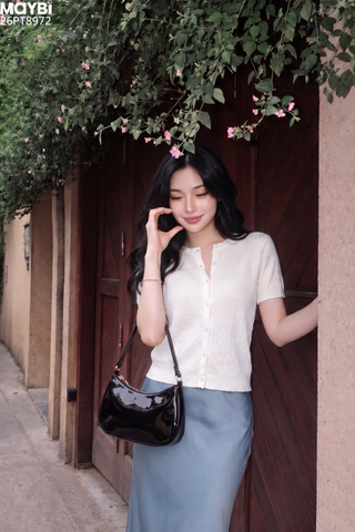 Áo len dệt kim ngắn tay cổ tròn