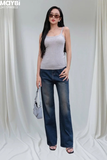 Quần jean ống suông wash màu xanh đậm
