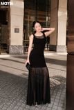 Đầm thun ôm hai dây bản to dáng maxi