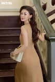 Đầm midi ôm cotton lạnh cổ xéo không tay