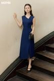 Đầm midi ôm cotton lạnh cổ xéo không tay