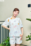 Bộ pyjama ngắn suông ngắn tay in hình gấu