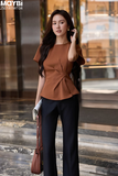Áo peplum xếp ly eo tay bồng