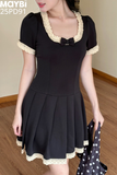 Đầm peplum xếp ly phối ren dáng mini