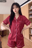 Bộ pyjama ngắn suông lụa tay ngắn viền