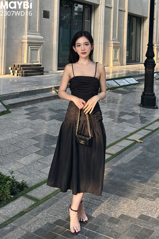Đầm xòe chéo mịn nhún kiểu