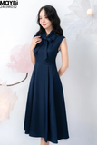 Đầm midi cotton lạnh thắt nơ cổ