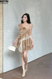 Đầm suông phối bèo đính hoa dáng mini